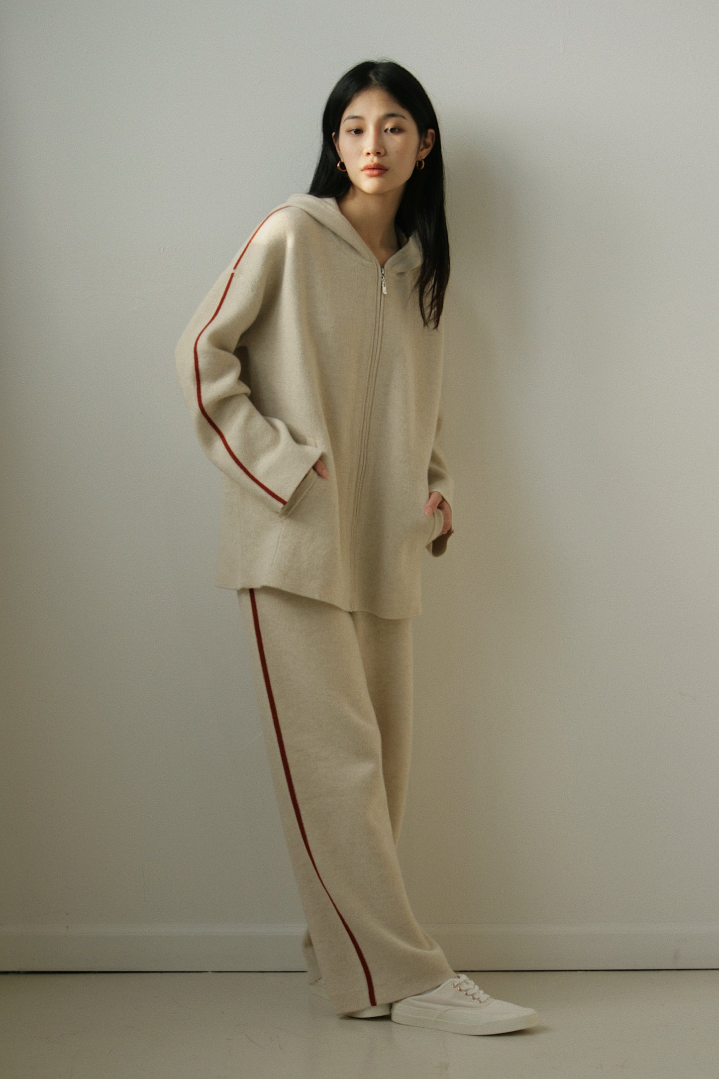 Striped Cashmere Hooded Cardigan