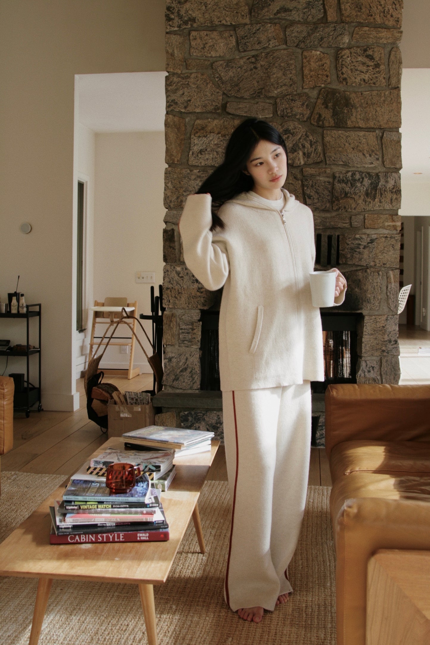 Striped Cashmere Hooded Cardigan