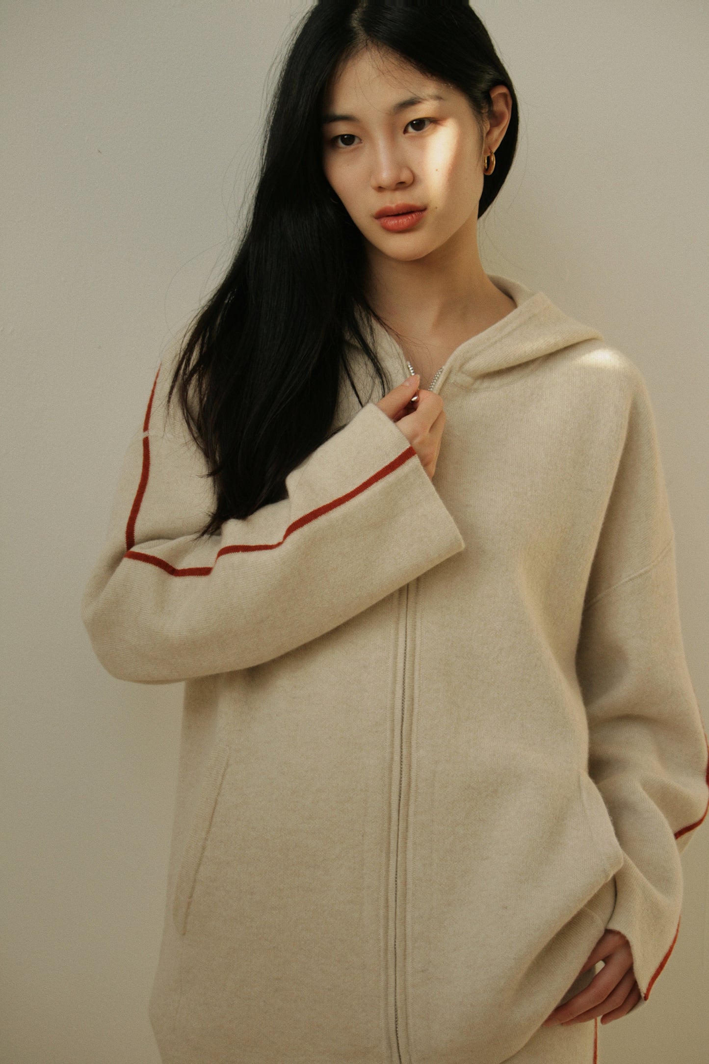 Striped Cashmere Hooded Cardigan