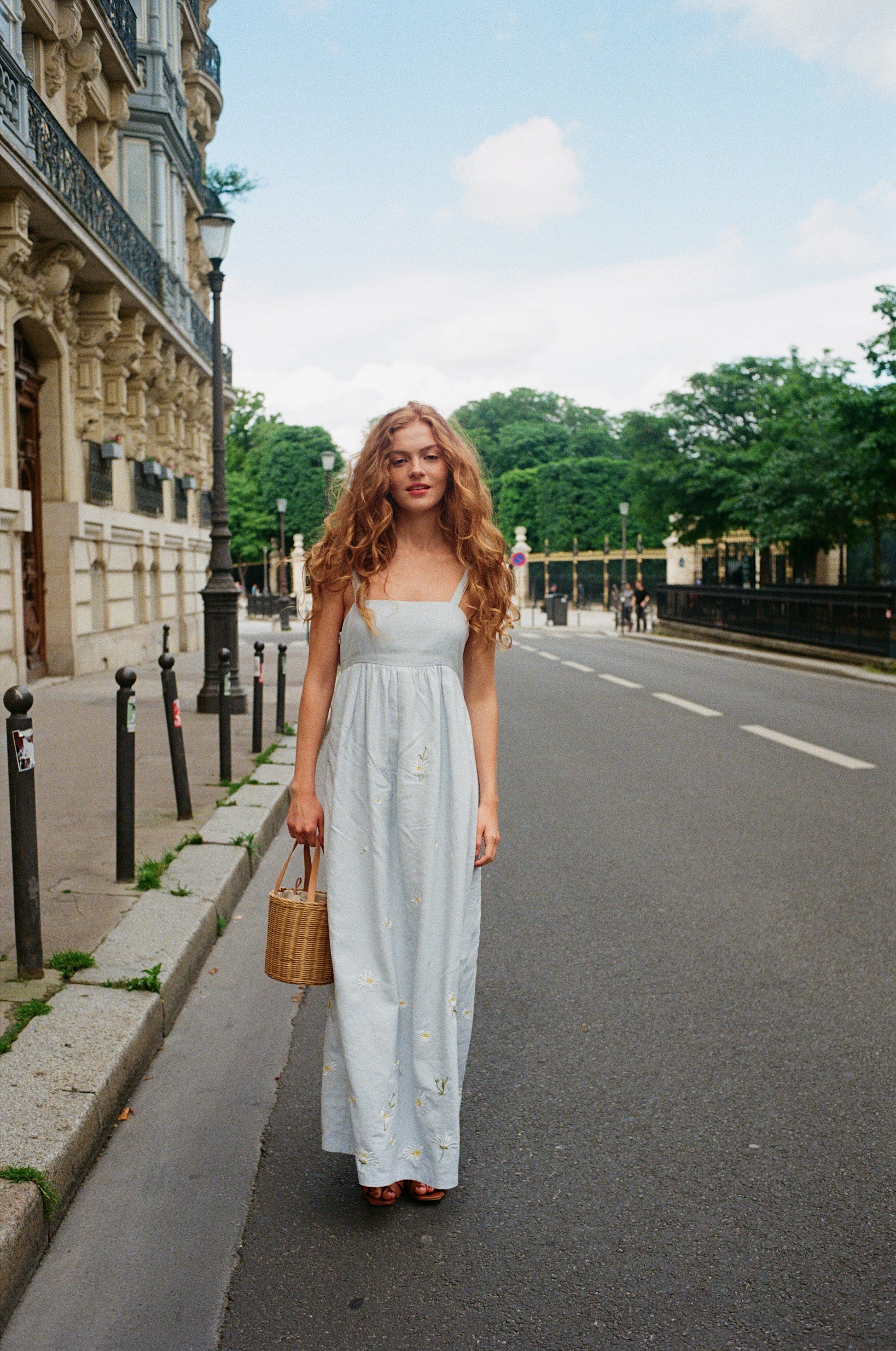Daisy Embroidered Blue Linen Dress Gentle Fabrics Daisy Embroidered Blue Linen Dress Gentle Fabrics