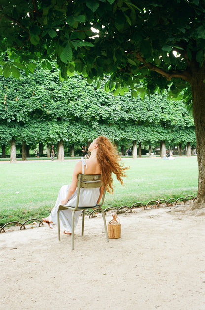 Daisy Embroidered Blue Linen Dress