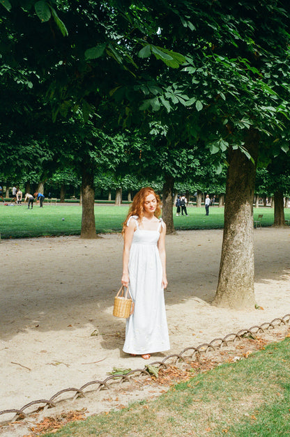 Daisy Embroidered Blue Linen Dress