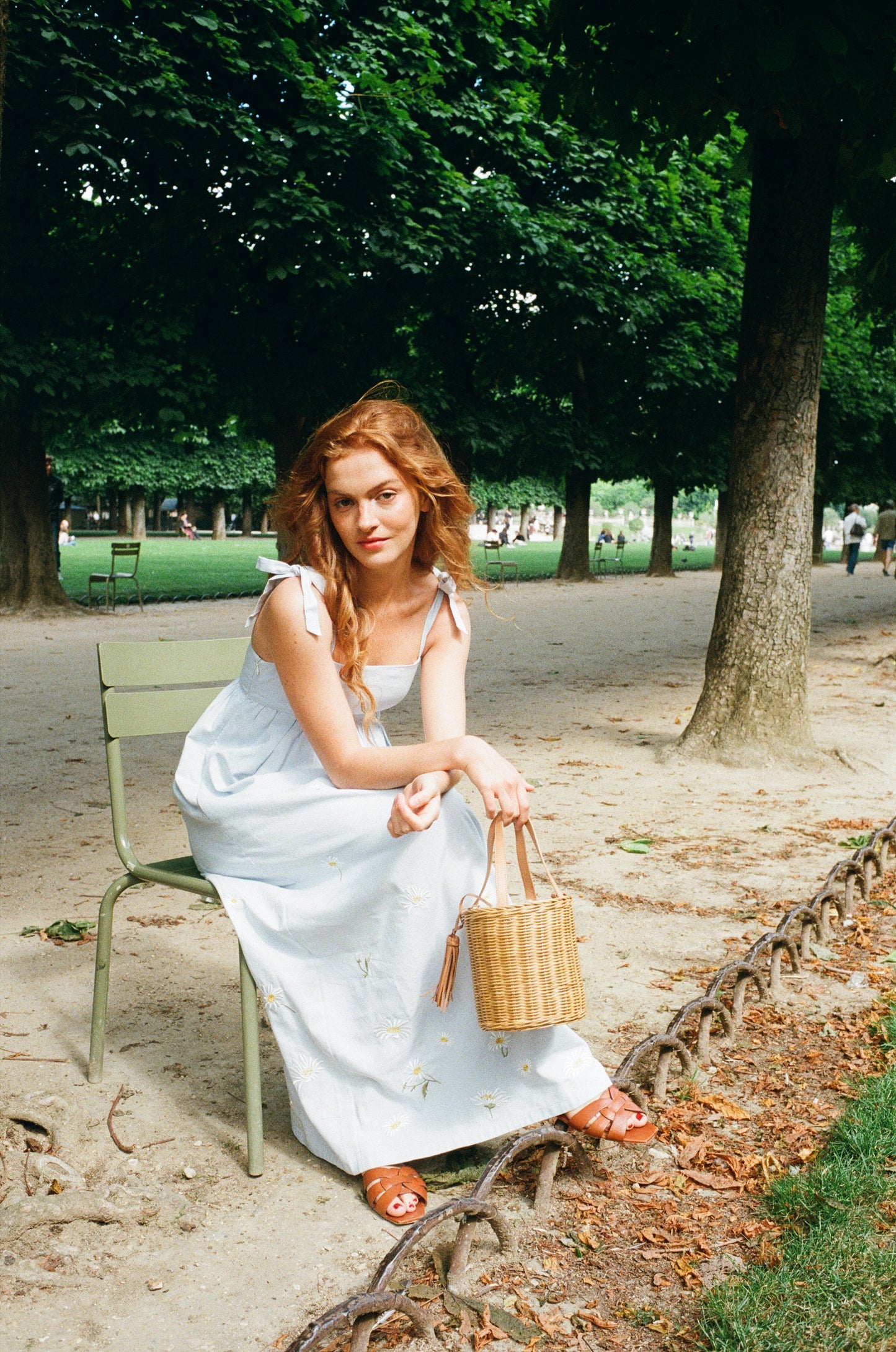 Daisy Embroidered Blue Linen Dress